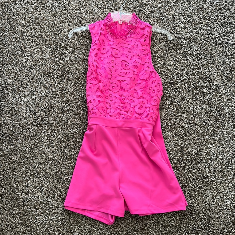 Pink lace front romper